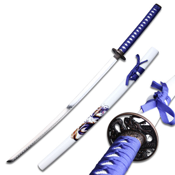 Sword with White Scabbard Dragon Graphic - aomega-products