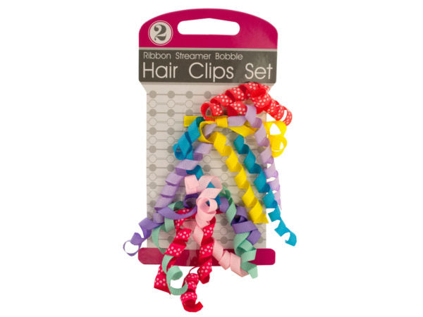 Ribbon Streamer Bobble Hair Clips Set - aomega-products