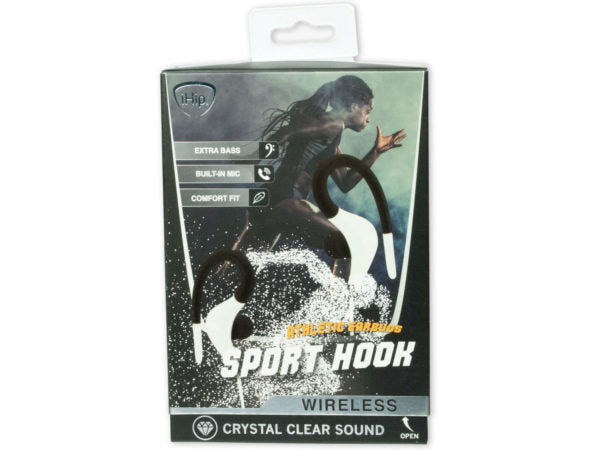 iHip Black and White Sport Hook Wireless Bluetooth Earbuds - aomega-products