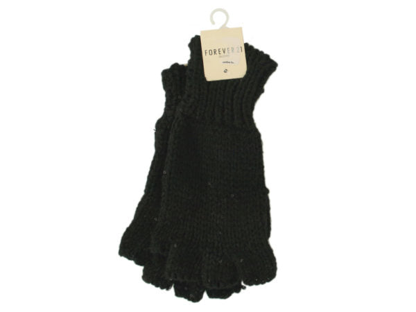 Women's Black Sparkle Fingerless Knit Gloves - aomega-products
