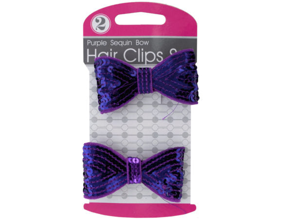 Purple Sequin Bow Hair Clips Set - aomega-products