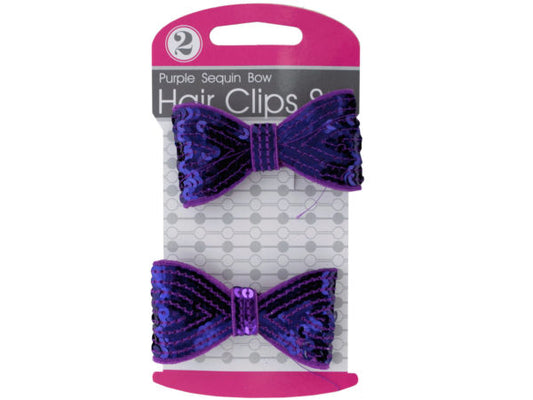 Purple Sequin Bow Hair Clips Set - aomega-products