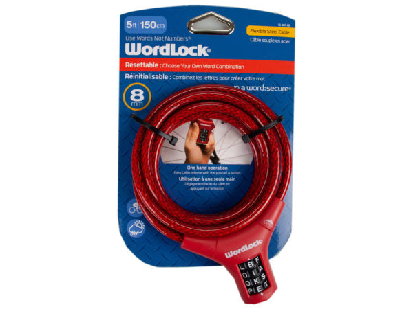 WordLock 8mm 5 Ft Quick Release Black Bike Lock - aomega-products