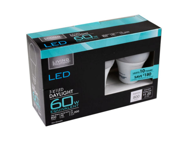 Living Solutions 3 Pack 60 Watt Daylight LED Light Bulbs - aomega-products