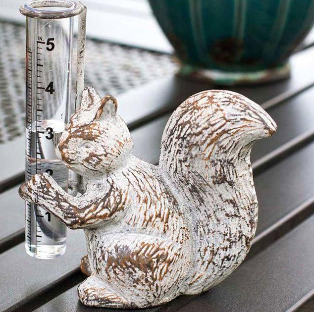Weathered Squirrel Rain Gauge Garden Statue Decor